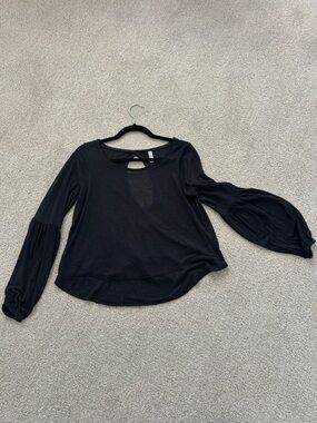 Free People Black Balloon-Sleeve Long-Sleeve Top